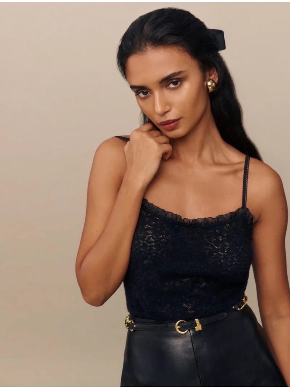 Reformation Black Lace Spaghetti Strap Camisole